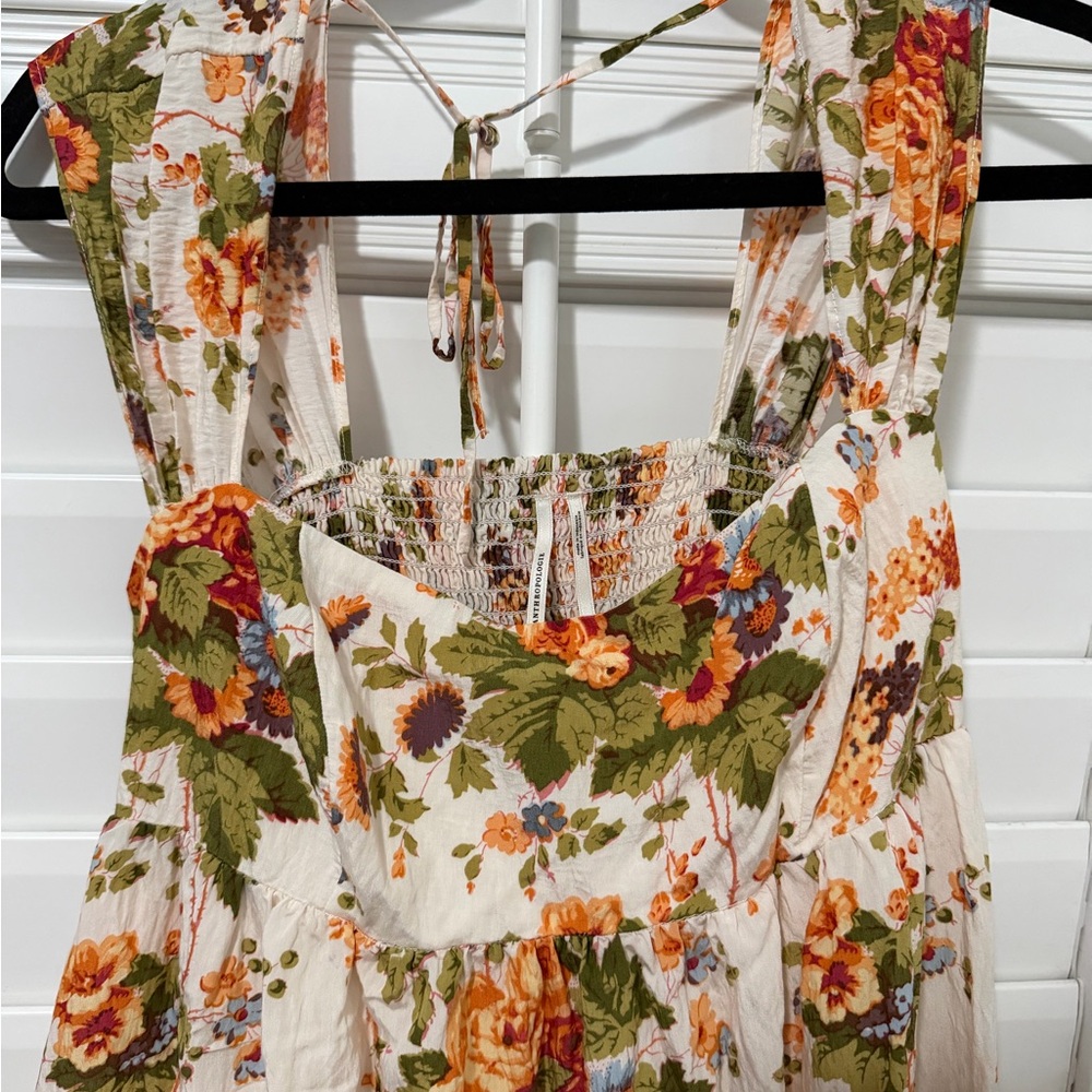 Anthropologie Cream Floral Tie-Back Camisole with Olive and Orange Accents